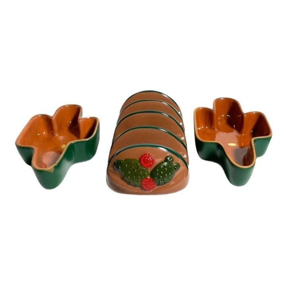 Taco Holder & Cactus Serving Bowl 3Pcs